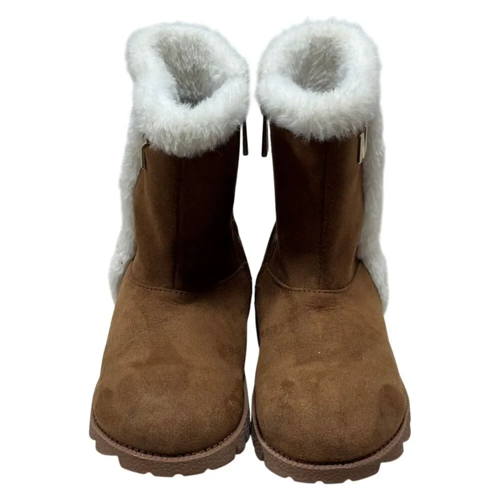 Michael Kors MK Girls Faux Fur Boots Brown Logo Winter Boot Size 1